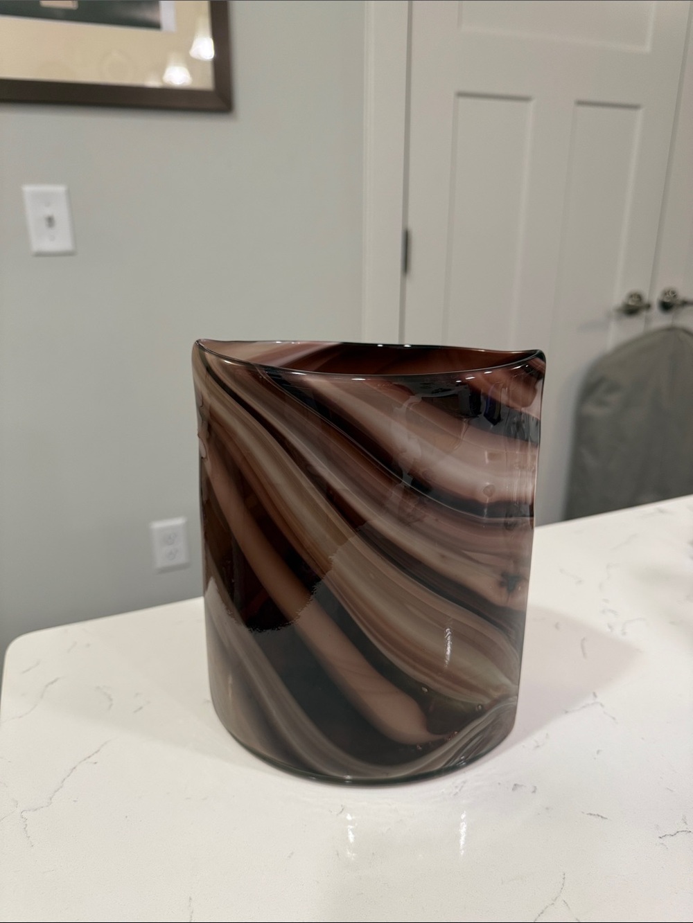 Hand-Blown Brown Swirl Glass Vase
